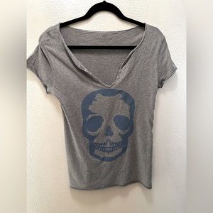 zadig and Voltaire light grey short sleeve t shirt with blue glitter skull Sz XS